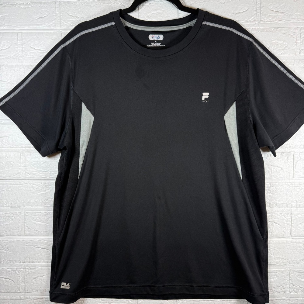 Fila Sport Shirt Mens XL Black Performance Short Sleeve Athletic Tee